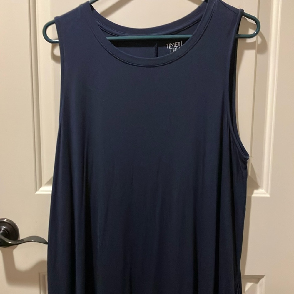 EUC Time & Tru XXL Navy Pull On Sleeveless Dress Navy Color 2 Pockets Stretchy